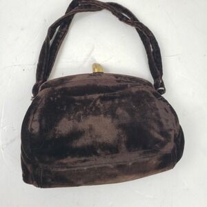 Vintage Garay Brown Velvet Handbag Gold Tone Twist Lock Mid Century Evening Bag